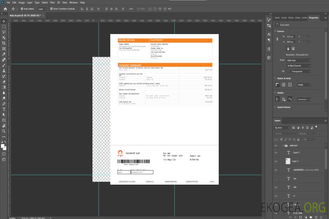 Facture d'entreprise de service public d'origine, page 2, SCR template Facture d'entreprise de service public d'origine, page 2, SCR template